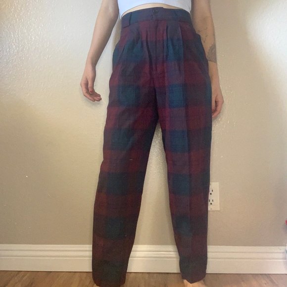 gold plaid pants
